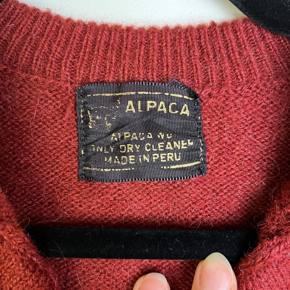 Vintage Peruvian Alpaca Wool Cardigan Sweater M Red Grandpa Preppy Fall Academia - Picture 8 of 8